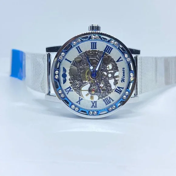 Silver Men's Business Fashion Skeleton Mechanical Watch